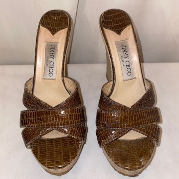 Authentic Jimmy Choo Brown Espadrille Wedges Womens Size 6.5 - Picture 2 of 5